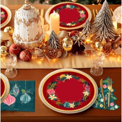 SET DE 6 PLATOS ROJO ADORNOS
