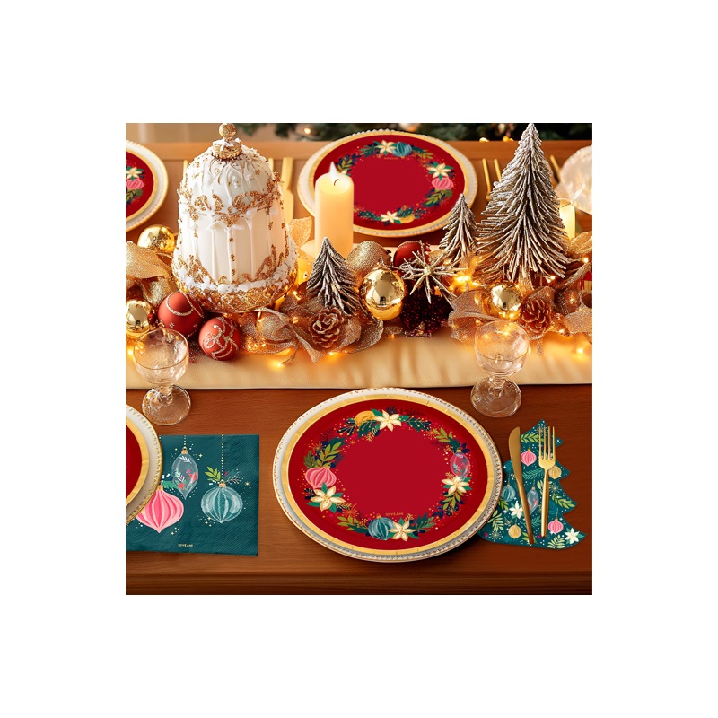 SET DE 6 PLATOS ROJO ADORNOS
