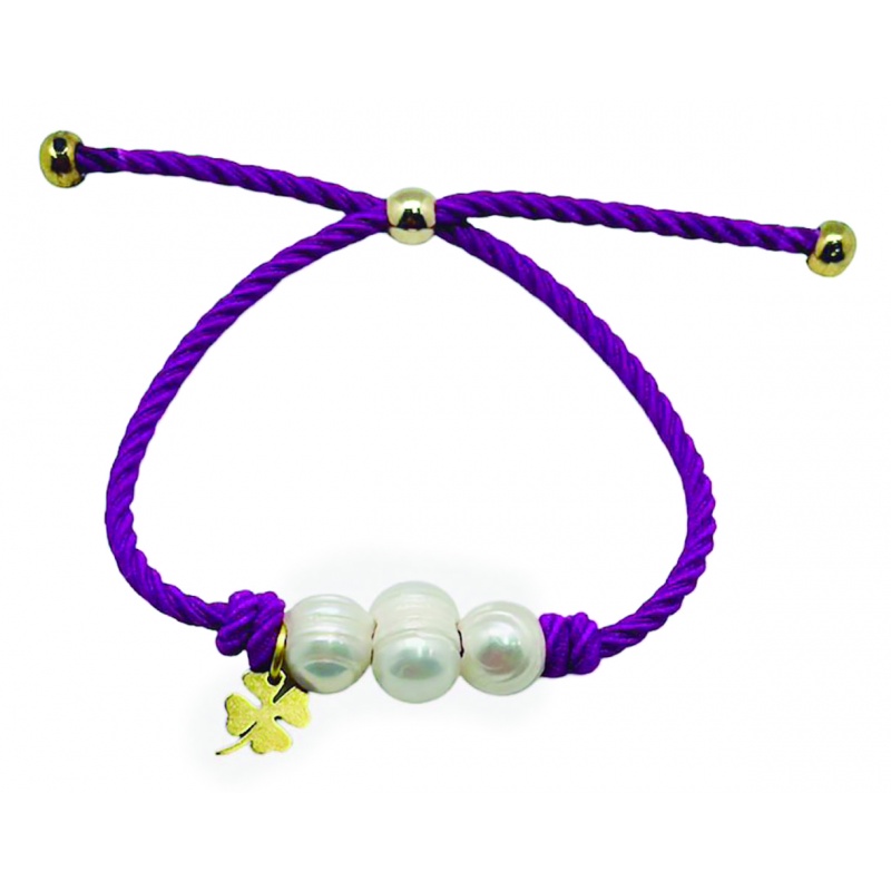 PULSERA MALVA PERLAS CULTIVADAS TRÉBOL
