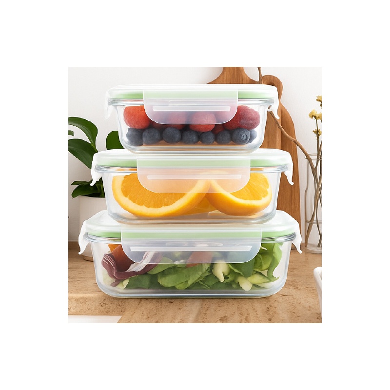 SET DE 3 FIAMBRERAS RECTANGULARES HERMÉTICAS DE CRISTAL
