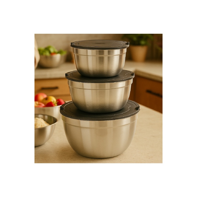 SET DE 3 BOLS ACERO CON TAPA
