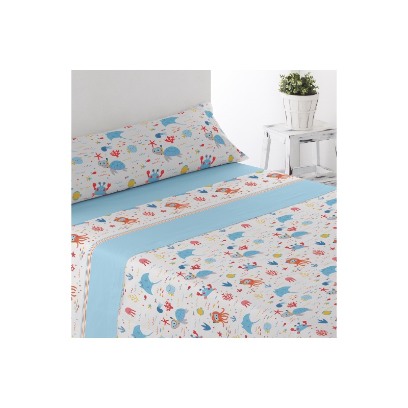 JUEGO DE SÁBANAS PIRINEO OCÉANO CAMA 90 CM.
