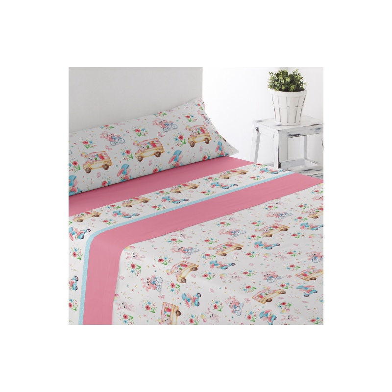 JUEGO DE SÁBANAS PIRINEO CONEJOS CAMA 90 CM.
