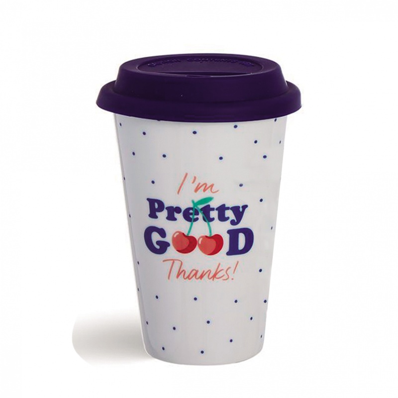 MUG CERÁMICA TAPA SILICONA CHERRY BLANCO
