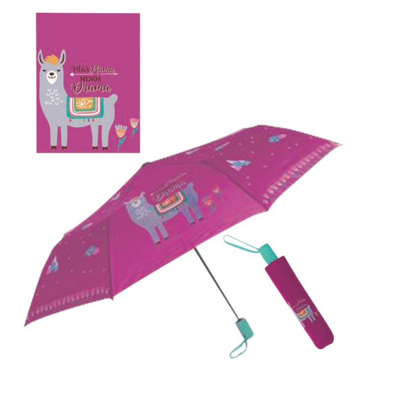 PARAGUAS PLEGABLE AUTOMÁTICO LLAMA ROSA
