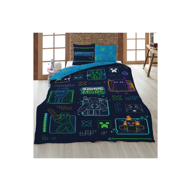 FUNDA NÓRDICA Y FUNDA DE COJÍN MINECRAFT CAMA DE 90 CM.
