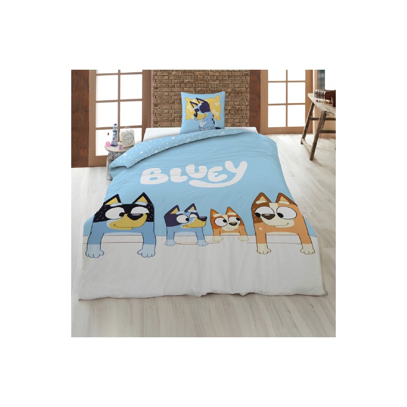 FUNDA NÓRDICA Y FUNDA DE COJÍN BLUEY CAMA DE 90 CM.
