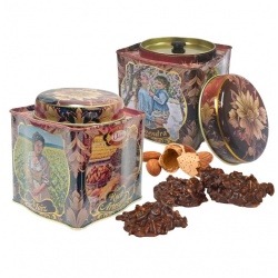 LATA VINTAGE CON ROCAS DE ALMENDRA Y CHOCOLATE
