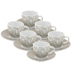 SET DE CAFÉ 6 TAZAS Y PLATOS HOJAS BEIGE
