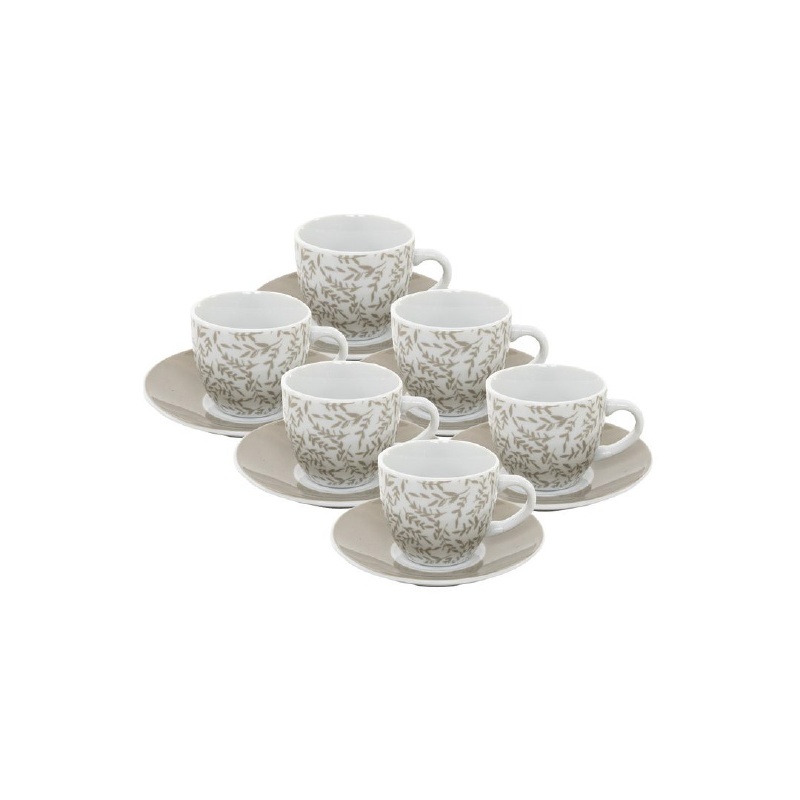 SET DE CAFÉ 6 TAZAS Y PLATOS HOJAS BEIGE
