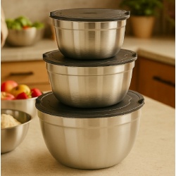 SET DE 3 BOLS ACERO CON TAPA
