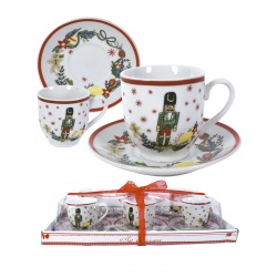 JUEGO DE 6 TAZAS CON PLATO SOLDADO CASCANUECES 
