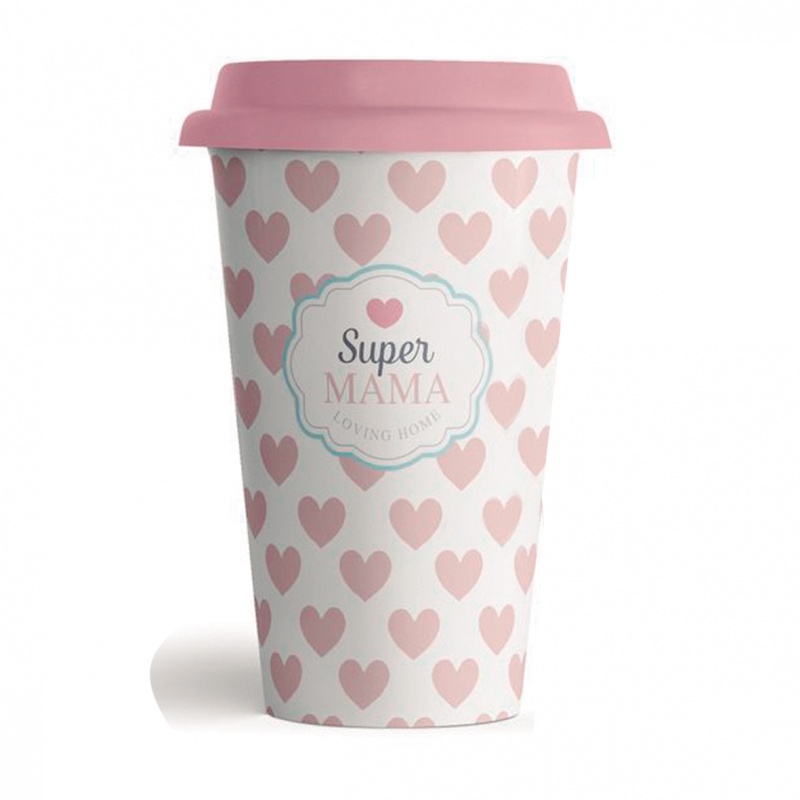 MUG CERÁMICA TAPA SILICONA MAMÁ ROSA 

