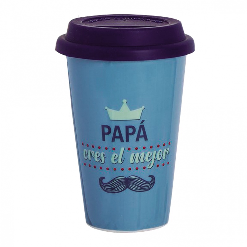 MUG CERÁMICA TAPA SILICONA PAPÁ AZUL 
