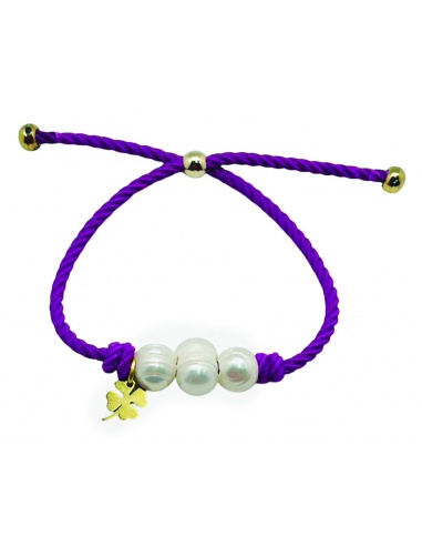 PULSERA MALVA PERLAS CULTIVADAS TRÉBOL
