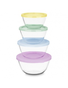 SET DE 4 FIAMBRERAS REDONDAS DE CRISTAL CON TAPA
