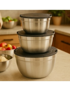 SET DE 3 BOLS ACERO CON TAPA

