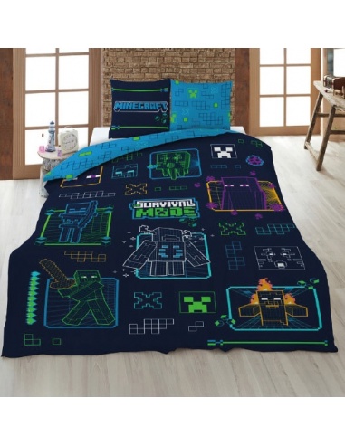 FUNDA NÓRDICA Y FUNDA DE COJÍN MINECRAFT CAMA DE 90 CM.

