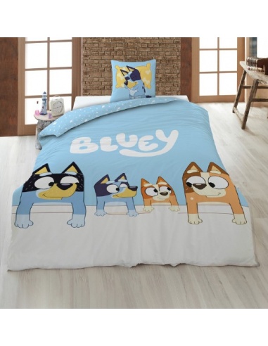 FUNDA NÓRDICA Y FUNDA DE COJÍN BLUEY CAMA DE 90 CM.
