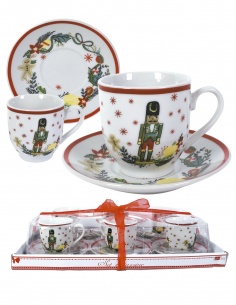 JUEGO DE 6 TAZAS CON PLATO SOLDADO CASCANUECES 
