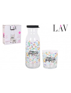 SET DE JARRA CON TAPA Y 6 VASOS STAY POSITIVE
