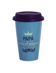 MUG CERÁMICA TAPA SILICONA PAPÁ AZUL 
